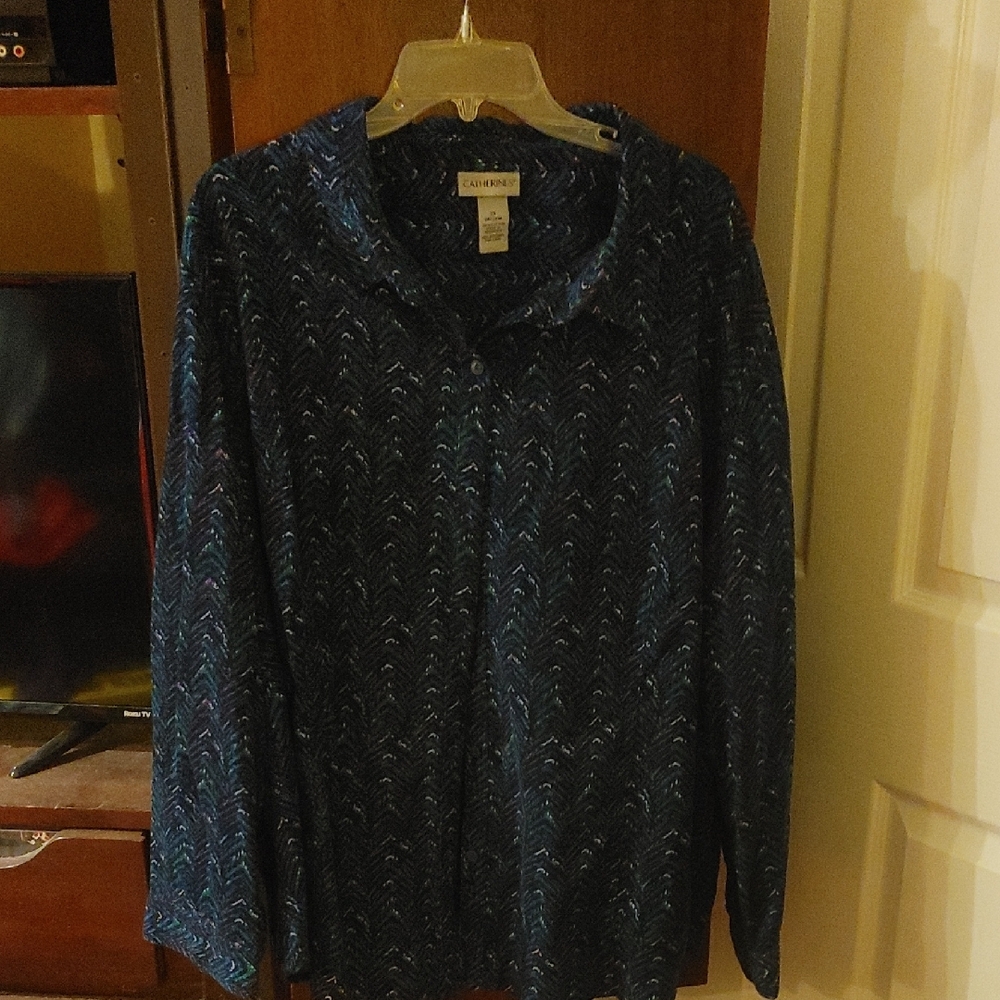 Catherines Men's Blue Patterned Shirt Jacket